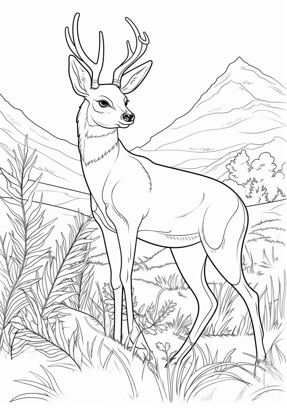 Mammals Coloring Pages, A baby deer poses graphically in its natural habitat