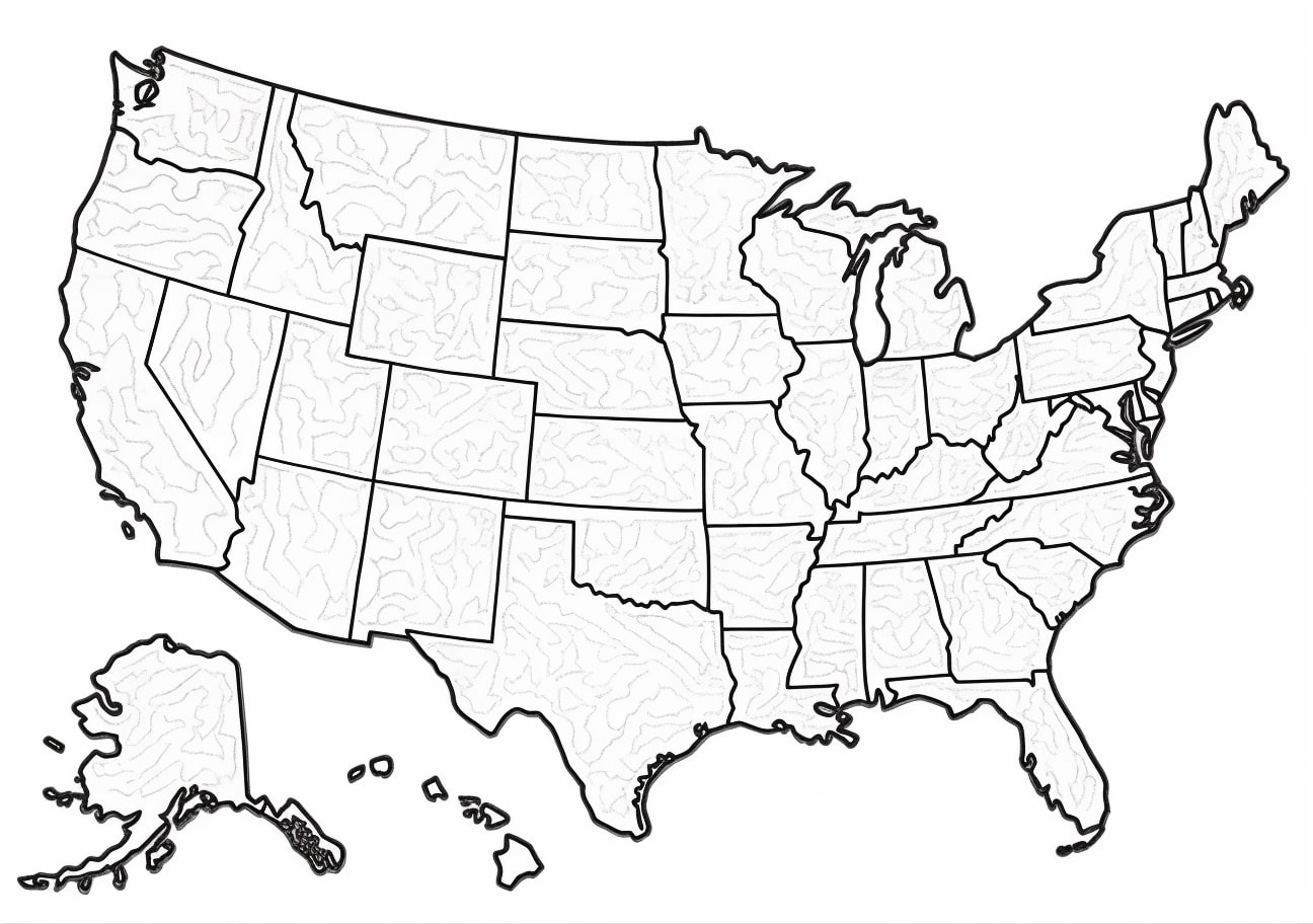 Countries & Cultures Coloring Pages, Mapa de Estados Unidos