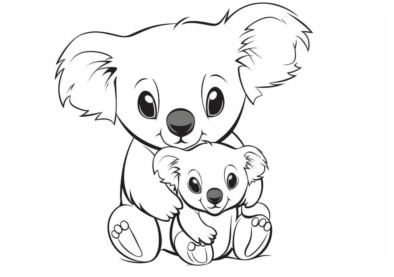 Jungle animals Coloring Pages, Adult coala with child