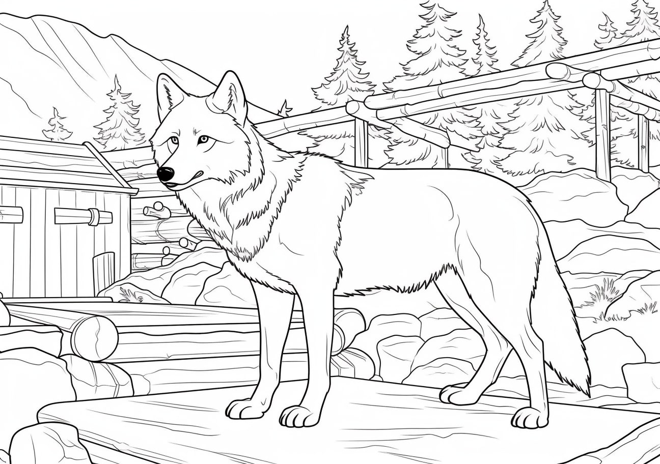 Zoo animals Coloring Pages, Adult wolf in the zoo