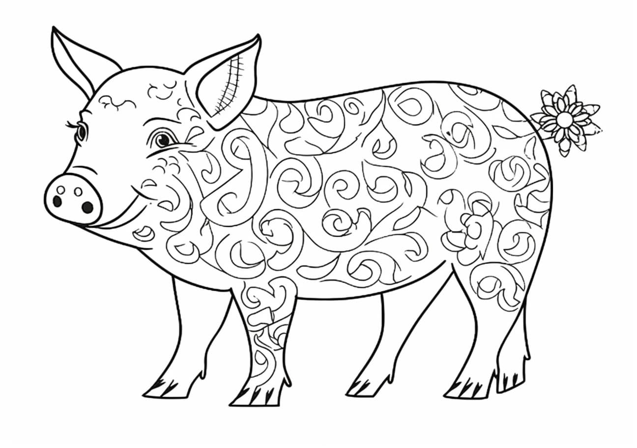 Pig Coloring Pages, mosaic beautiful pig coloring page