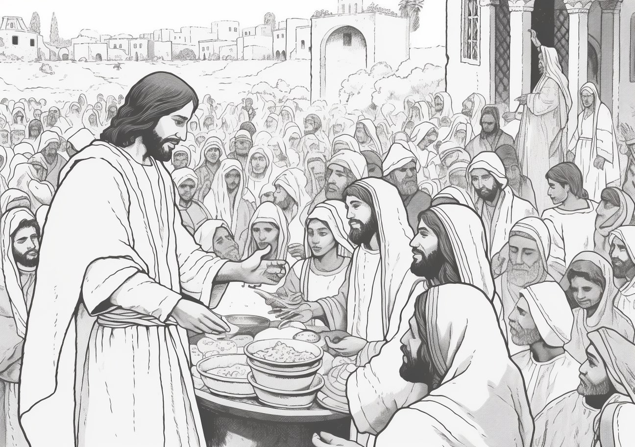 Miracles of Jesus Coloring Pages, 5000人を養うイエス