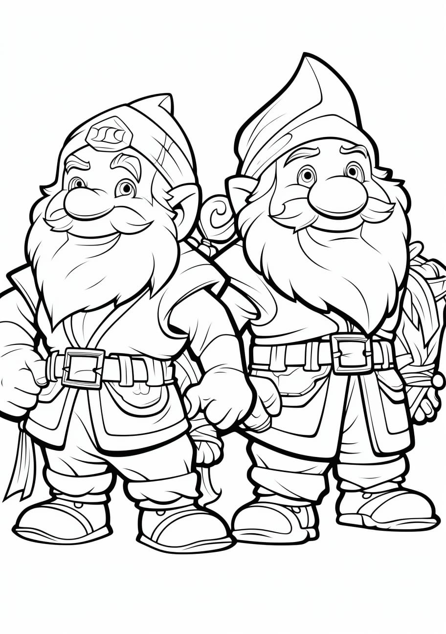 Snow White and the Seven Dwarfs Coloring Pages, funny 2 gnomes