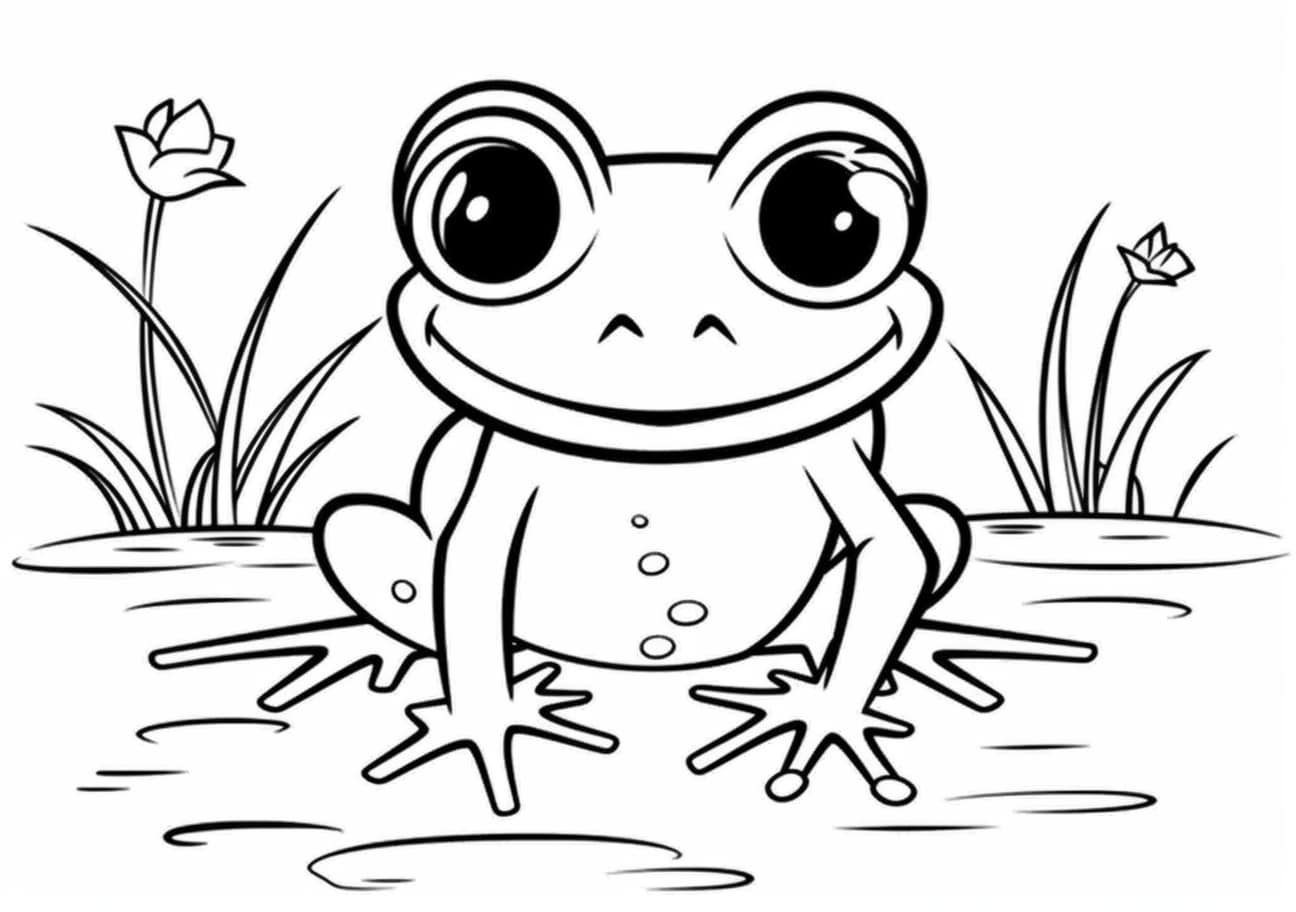 Frog Coloring Pages, cute frog in the swamp