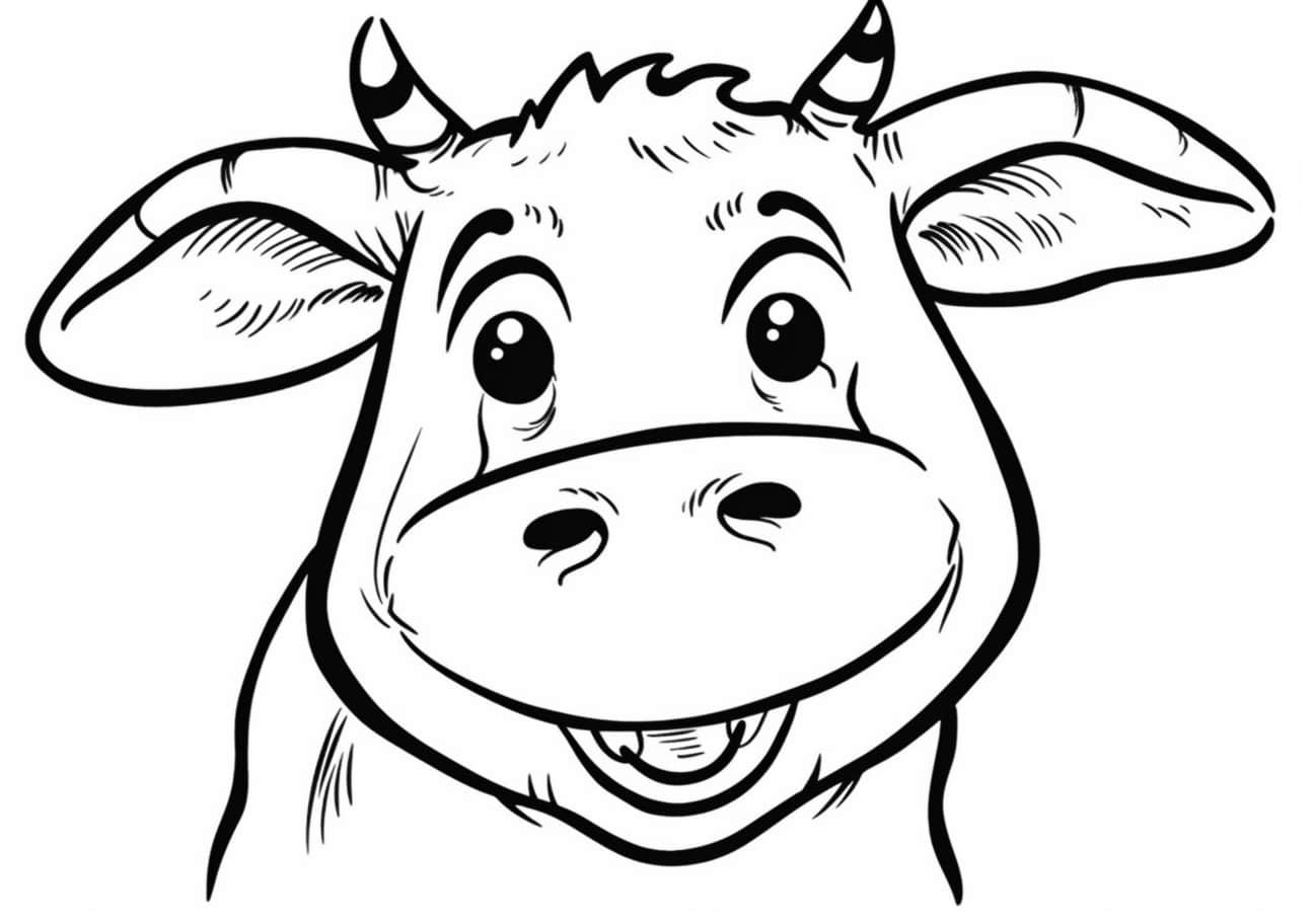Cow Coloring Pages, 笑顔の牛の顔