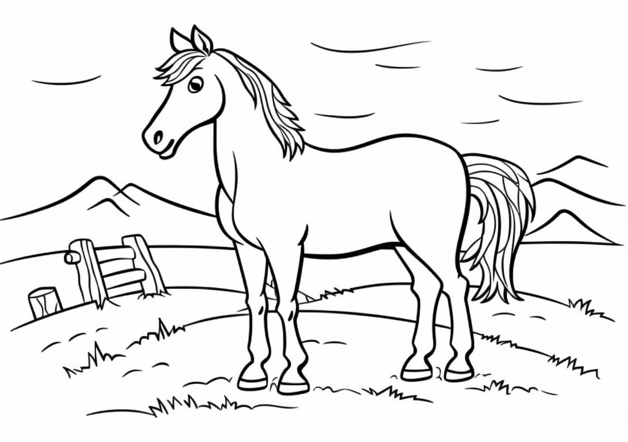Horse Coloring Pages, the horse is grazing