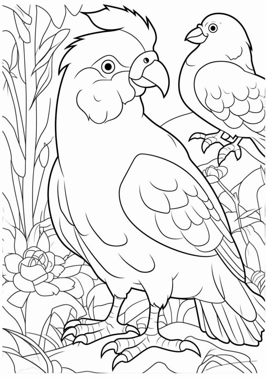 Animals Coloring Pages, 鶏の脚を持つオウムの漫画