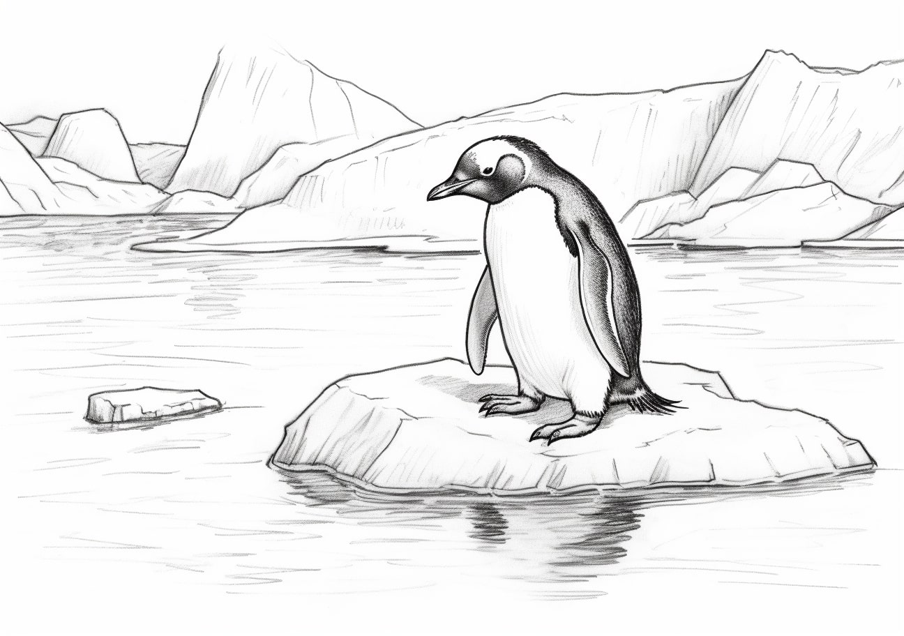 Penguin Coloring Pages, Pingüino un témpano de hielo
