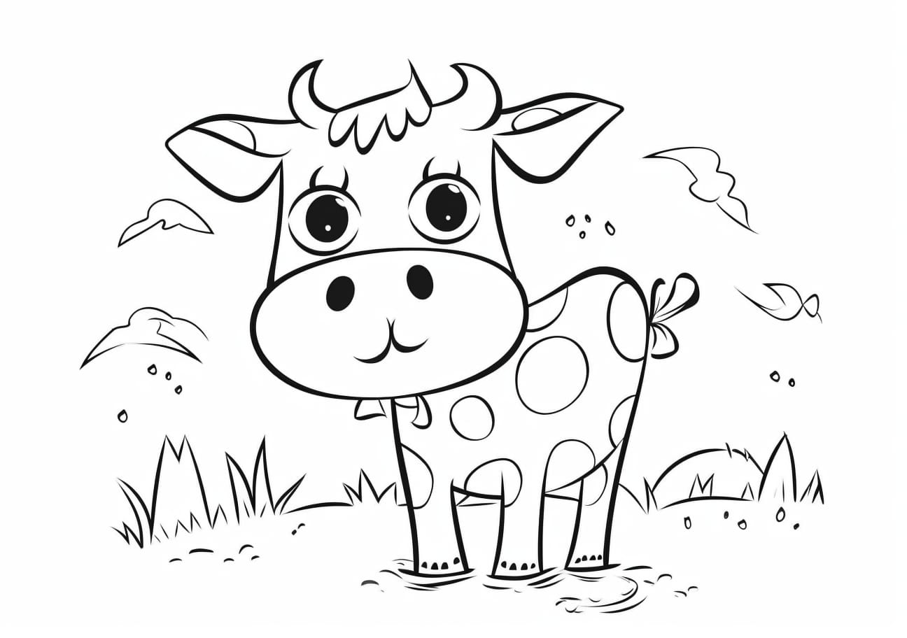 Cow Coloring Pages, cute calf grazing