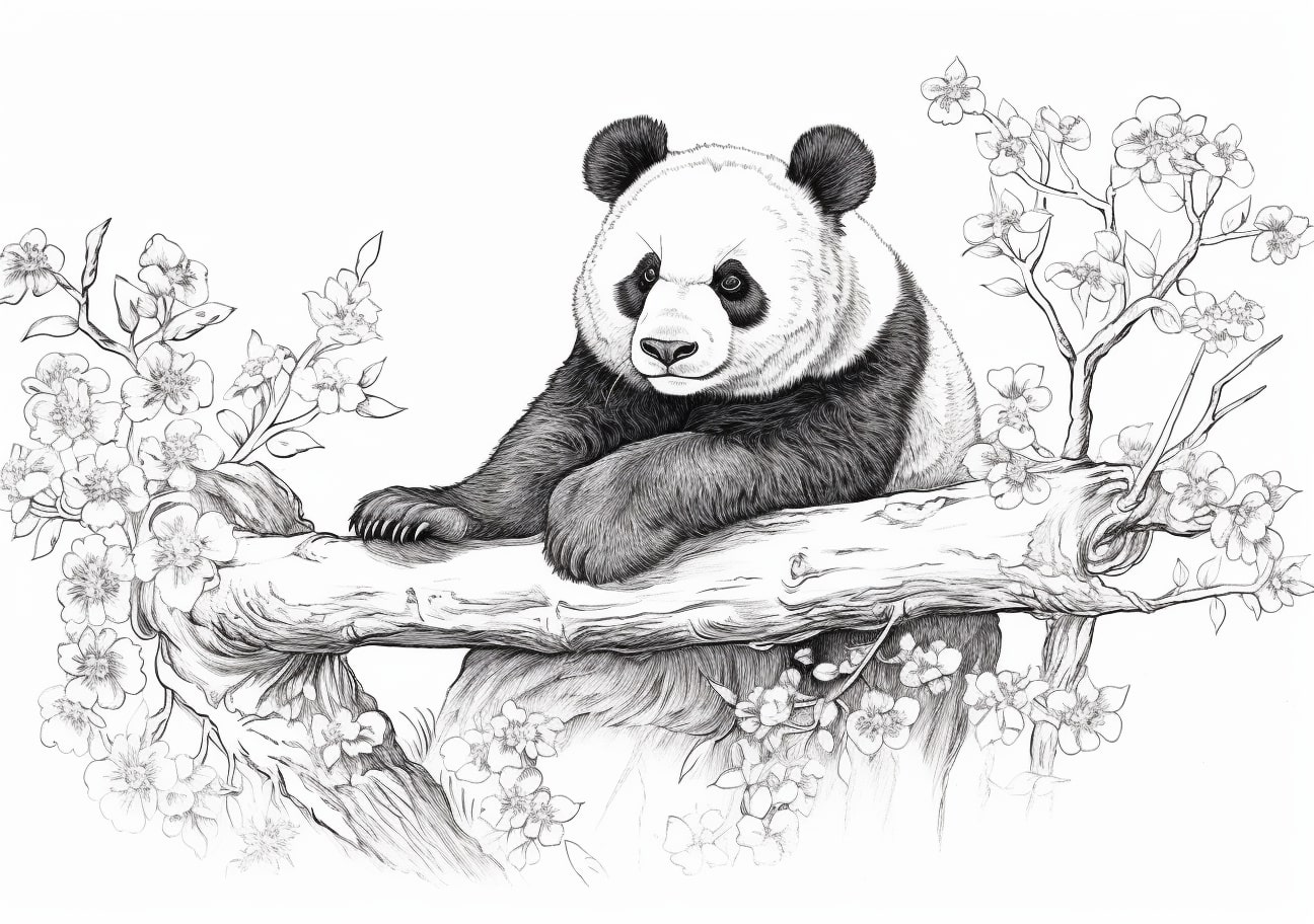 Panda Coloring Pages, Panda on tree