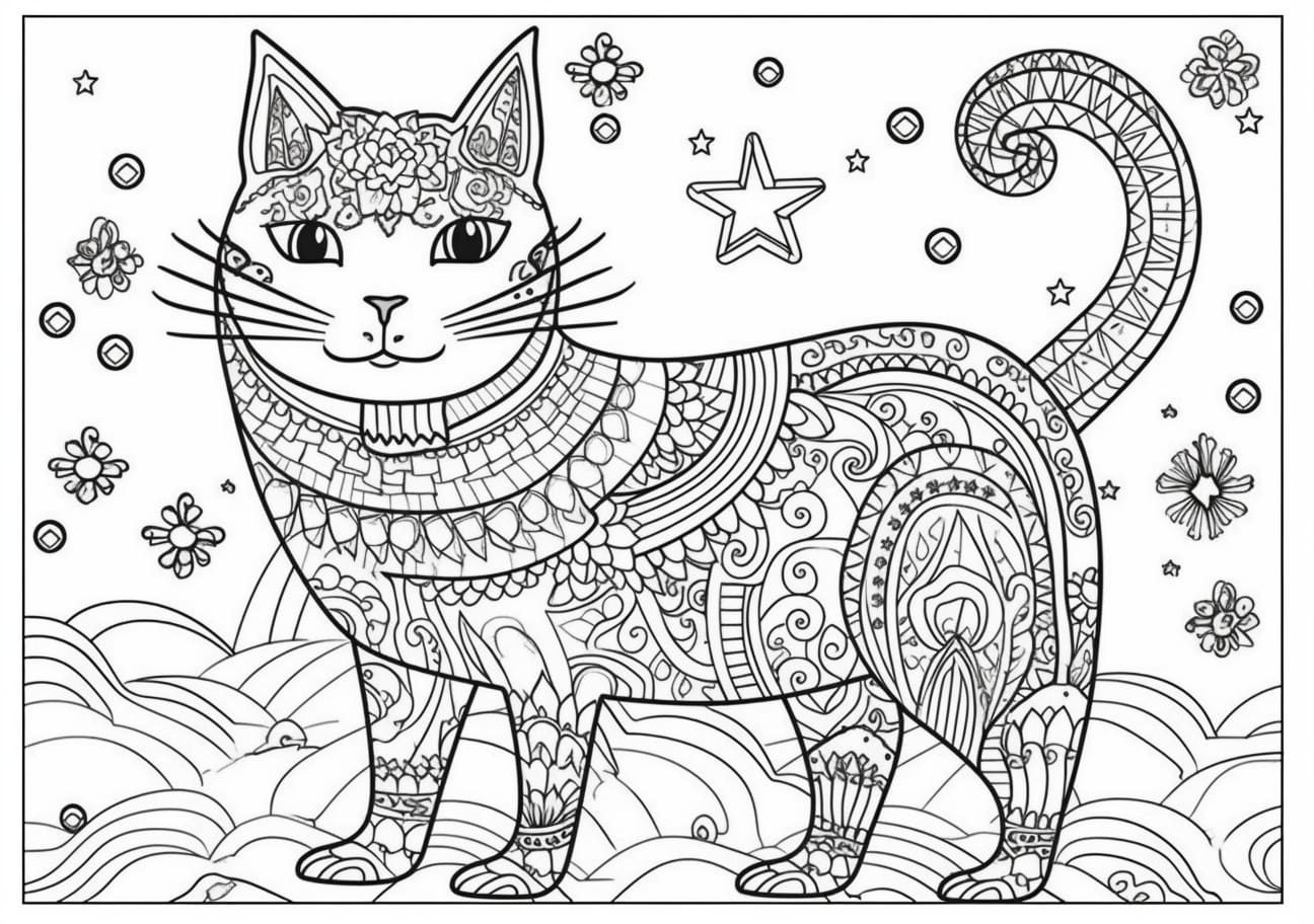 Cat Coloring Pages, unicorn cat image, mandala