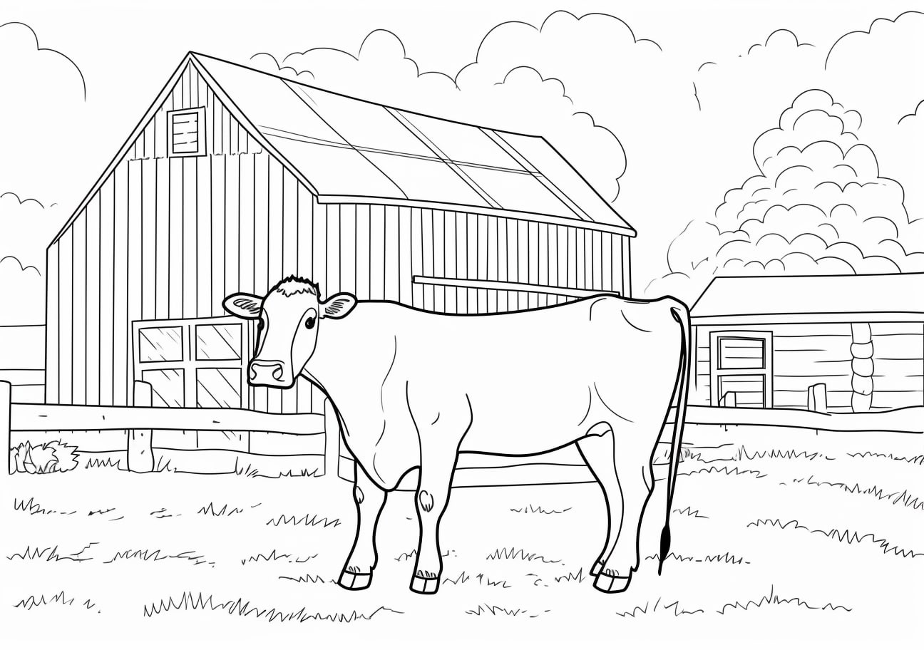 Cow Coloring Pages, cow near barn