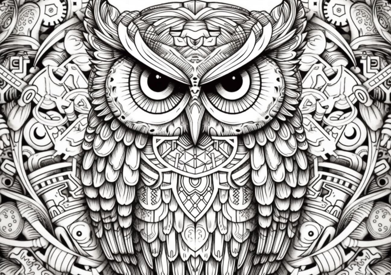 Owl Coloring Pages, 詳細フクロウ