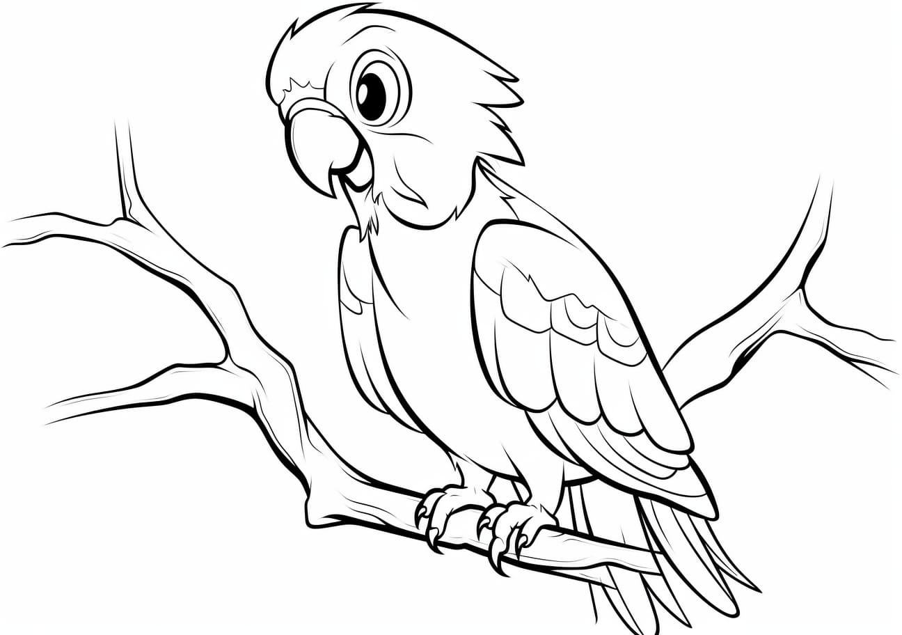 Parrot Coloring Pages, Loro pequeño de dibujos animados