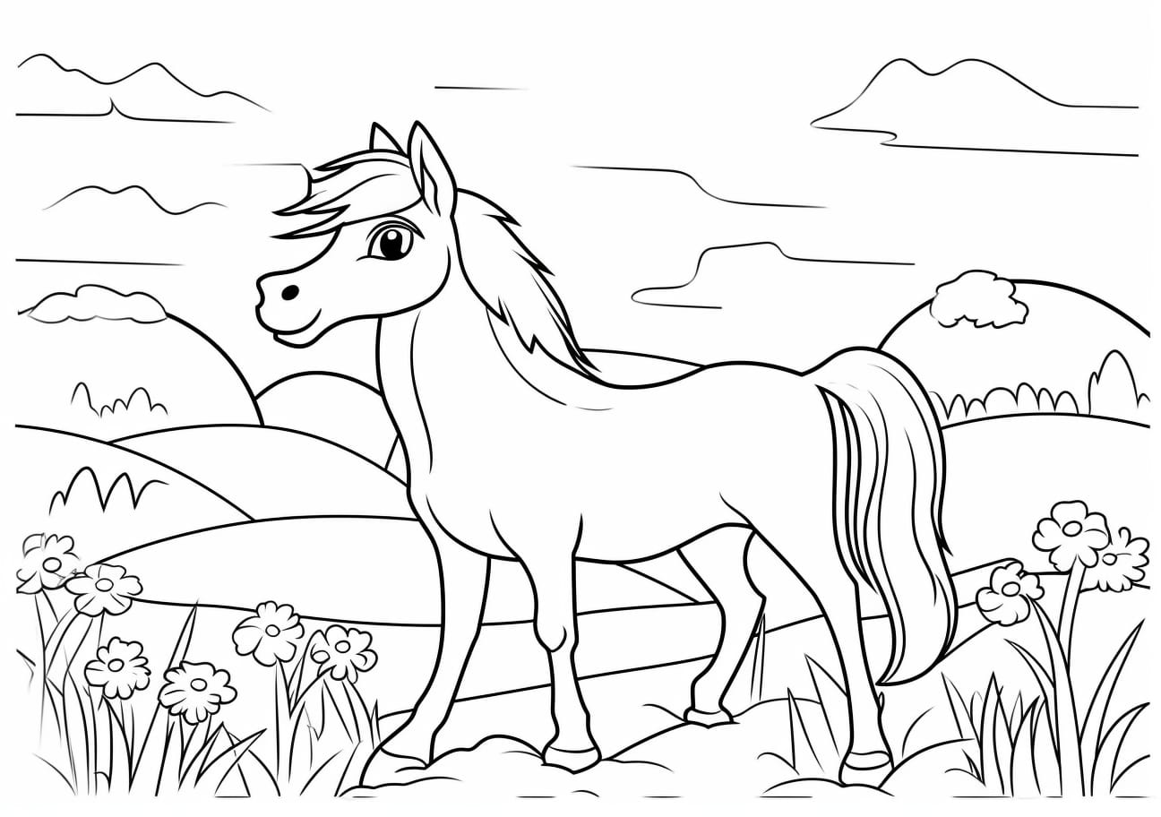 Horse Coloring Pages, pequeño pony con flores