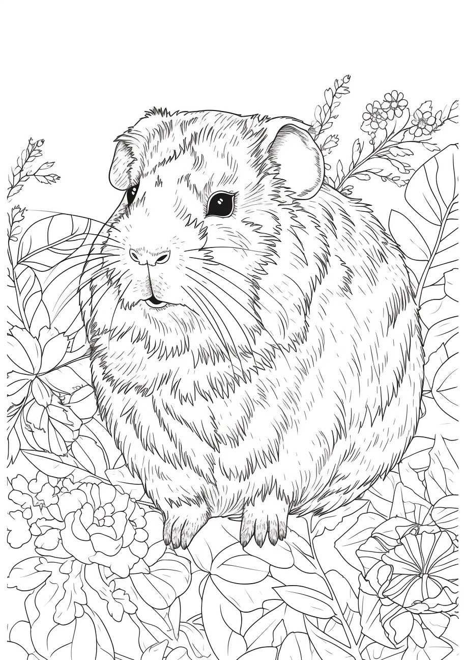 Guinea pig Coloring Pages, realistic guinea pig in grass
