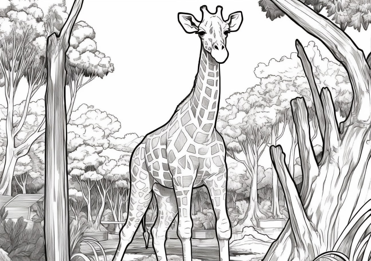 Zoo animals Coloring Pages, Giraffe in the zoo