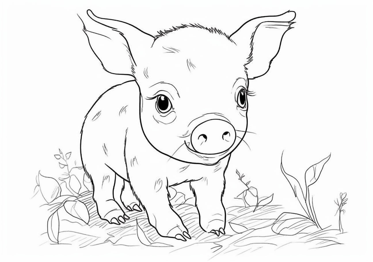Pig Coloring Pages, かわいいブタ耳付き