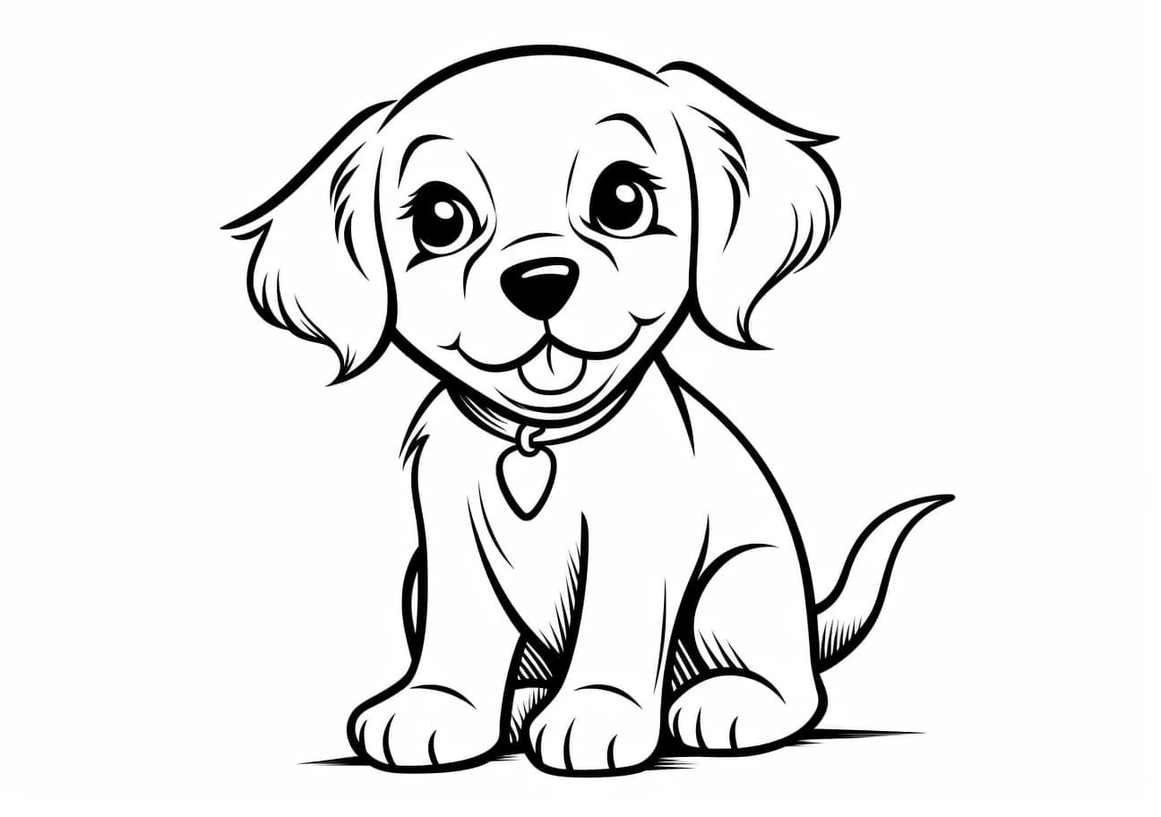 Cute puppy Coloring Pages, 首輪にハートをつけた子犬