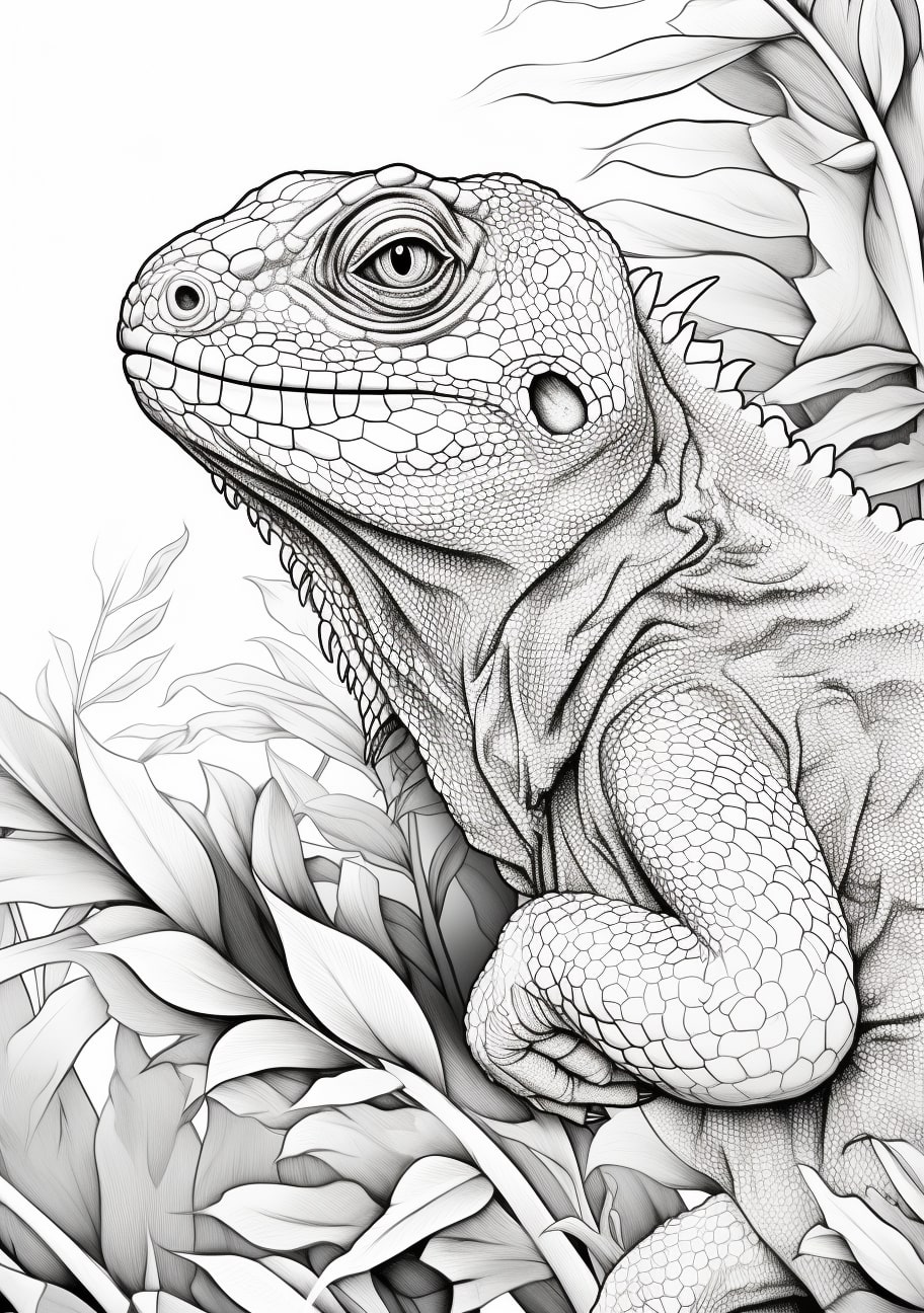 Reptiles and Amphibians Coloring Pages, Reptile in plants