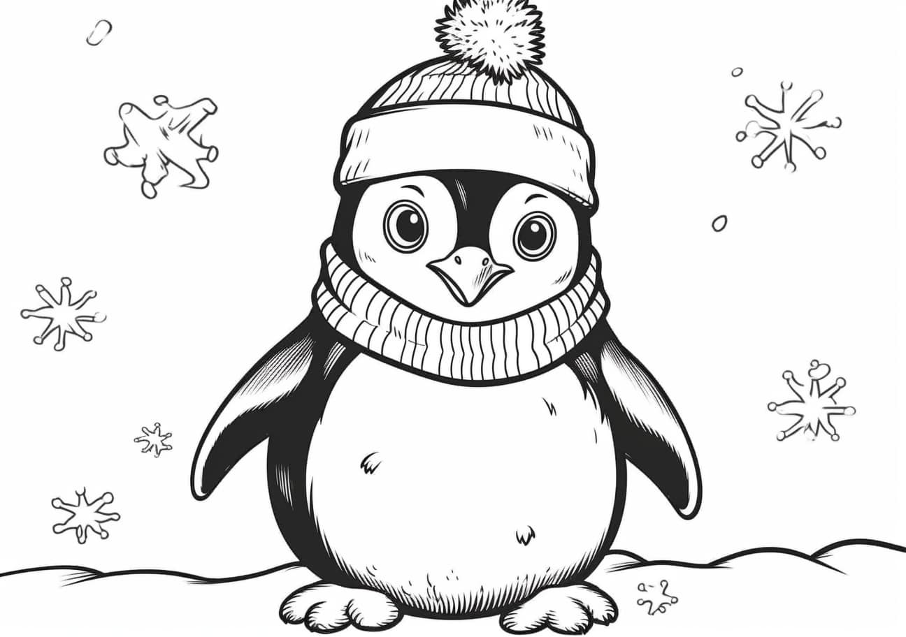 Penguin Coloring Pages, Christmas Penguin, snowing