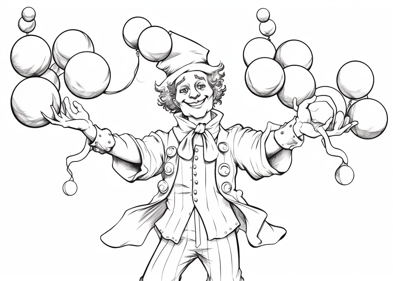 Circus & Carnival Coloring Pages, Clown and balloons