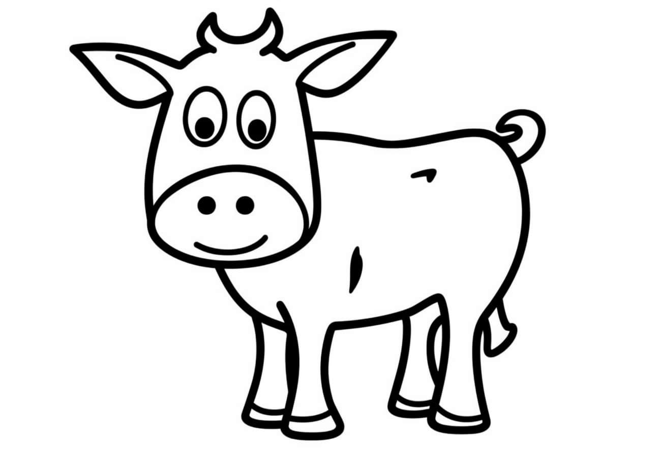 Cow Coloring Pages, 面白い牛をシンプルなアニメ調で彩る