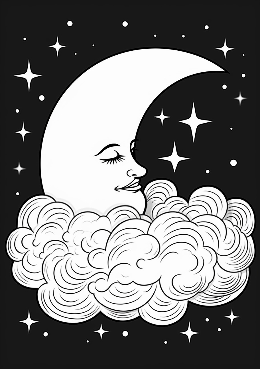 Moon Coloring Pages, Cartoom moon sleep