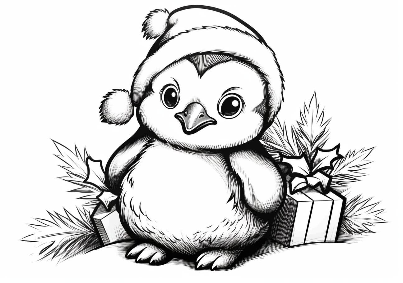 Penguin Coloring Pages, Christmas Penguin