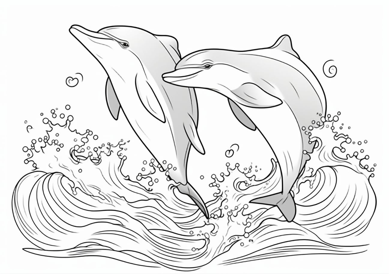 Dolphin Coloring Pages, イルカが飛び出す