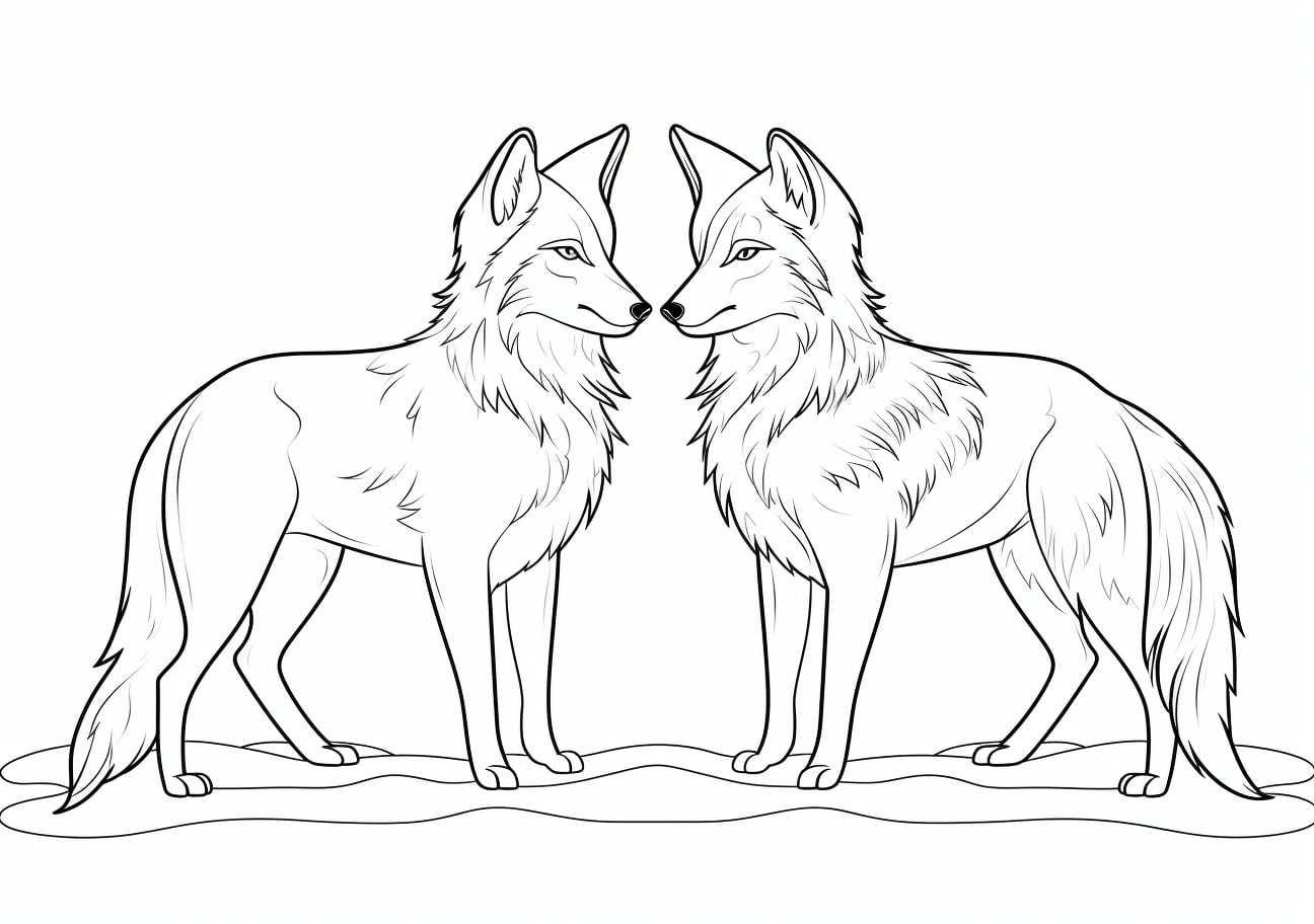Animals Coloring Pages, foxes look at each other