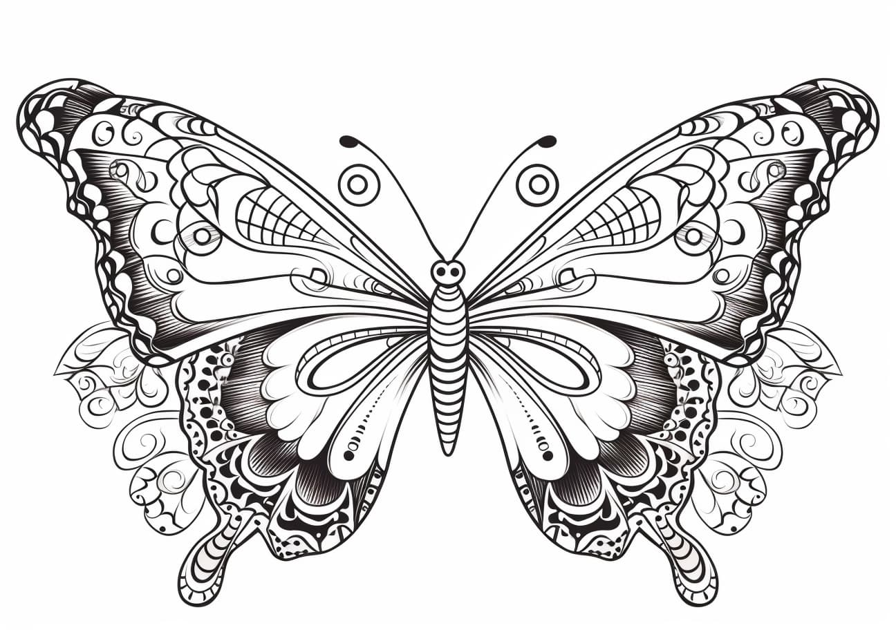 Butterfly Coloring Pages, Mariposa de gran detalle