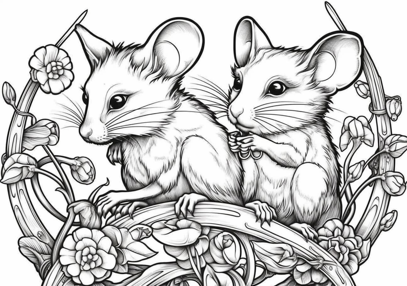 Mice Coloring Pages, Cute two mice