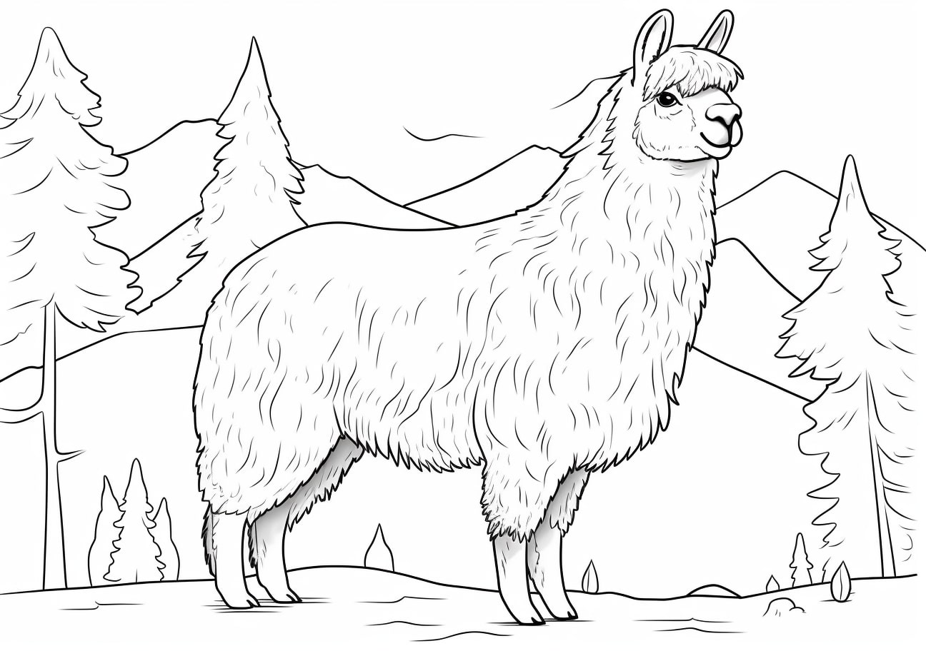 The Llama Coloring Pages, Llama on mountains