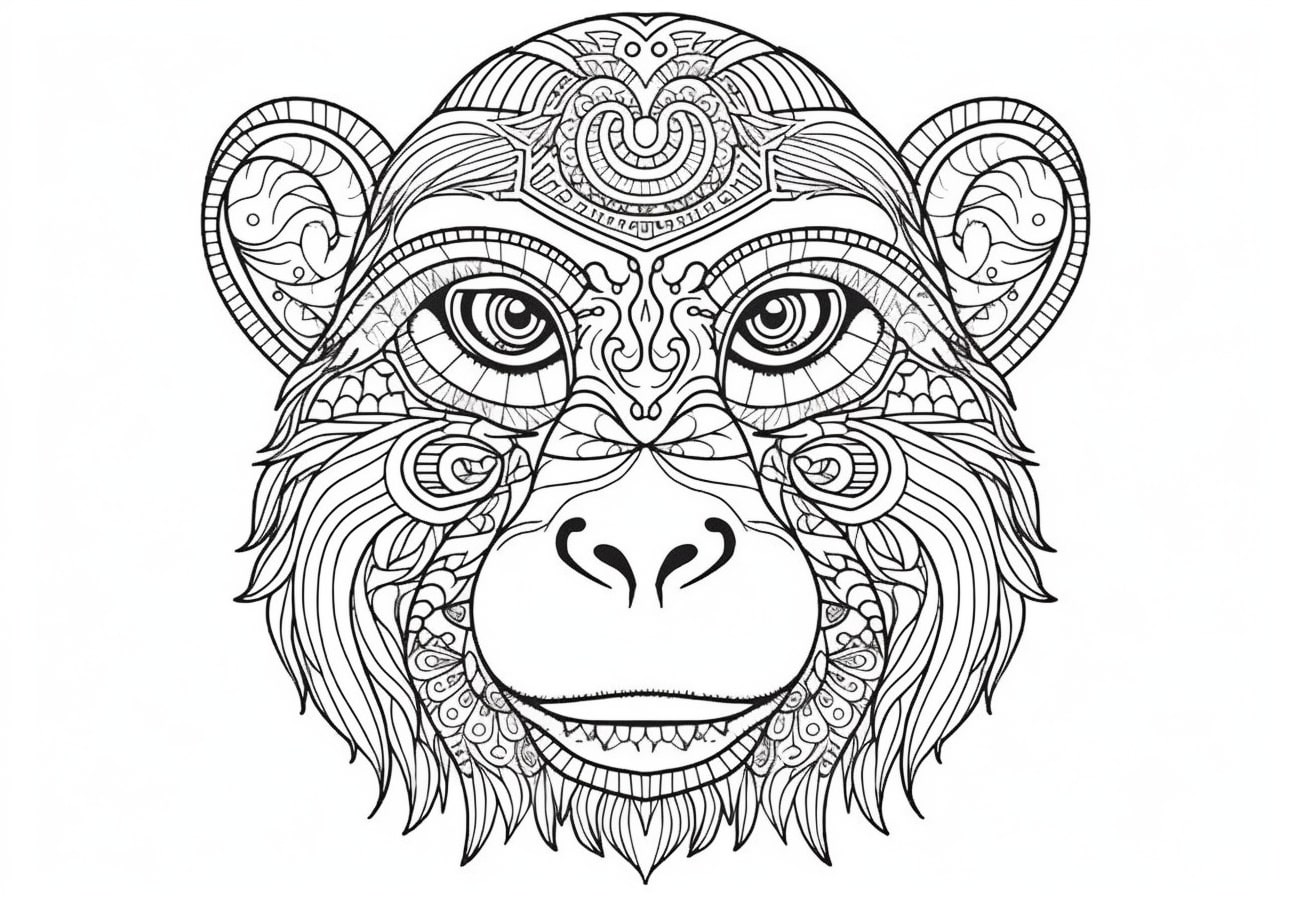 Monkeys Coloring Pages, Monkey face, mandala
