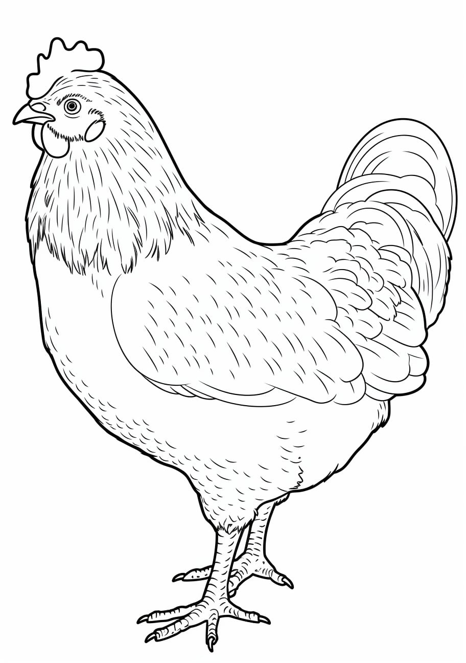 Chicken Coloring Pages, シンプルなリアリスティックチキン