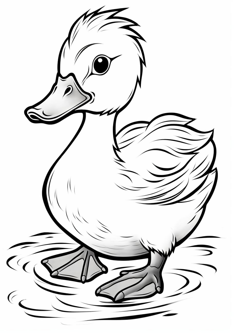 Ducks Coloring Pages, 水中のアヒルの子