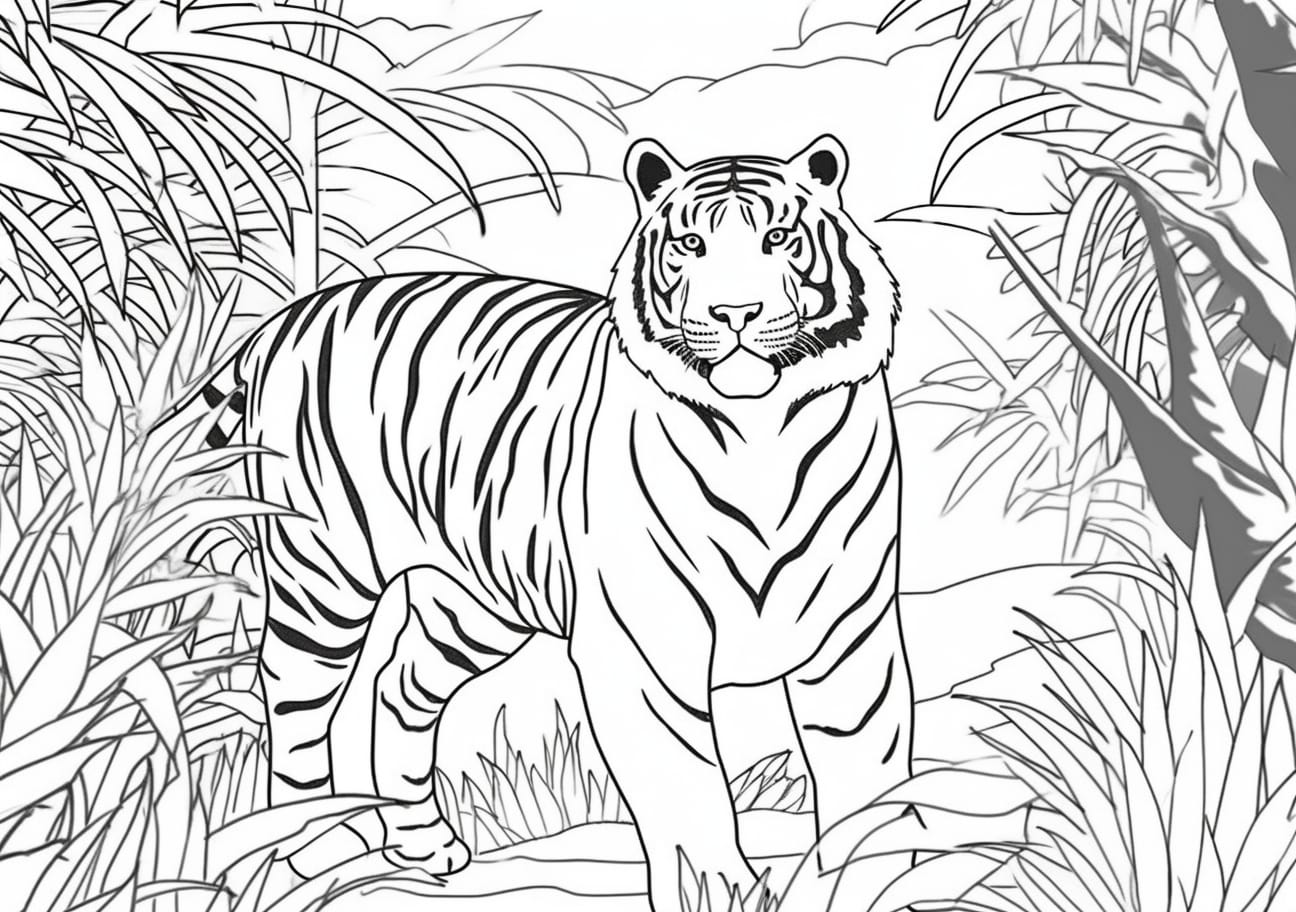 Zoo animals Coloring Pages, A tiger in the jungle