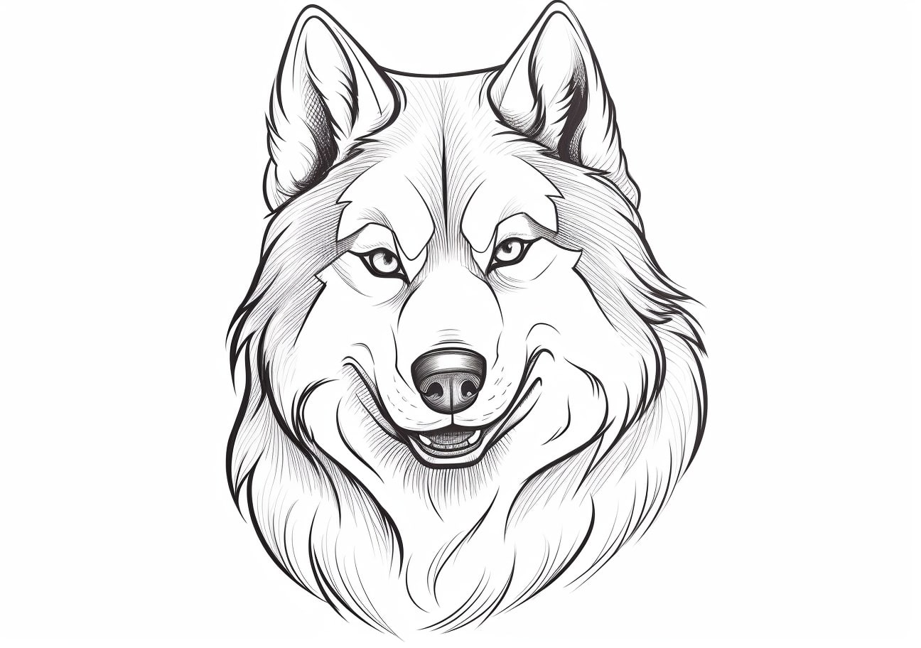 Husky Coloring Pages, Fluffy husky face