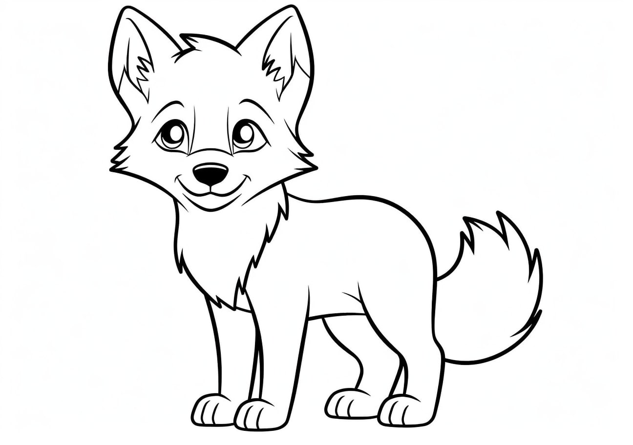 Wolf Coloring Pages, baby wolf in cartoon style