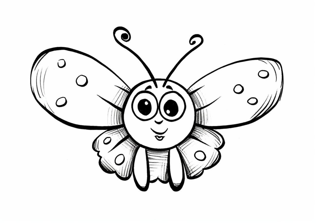 Butterfly Coloring Pages, Happy Butterfly in Cartoon style