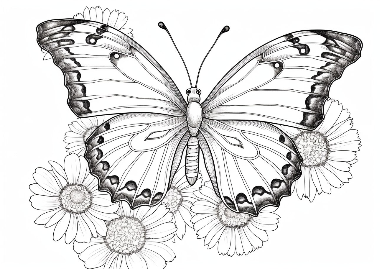 Butterflies And Flowers Coloring Pages, Mariposa en la flor