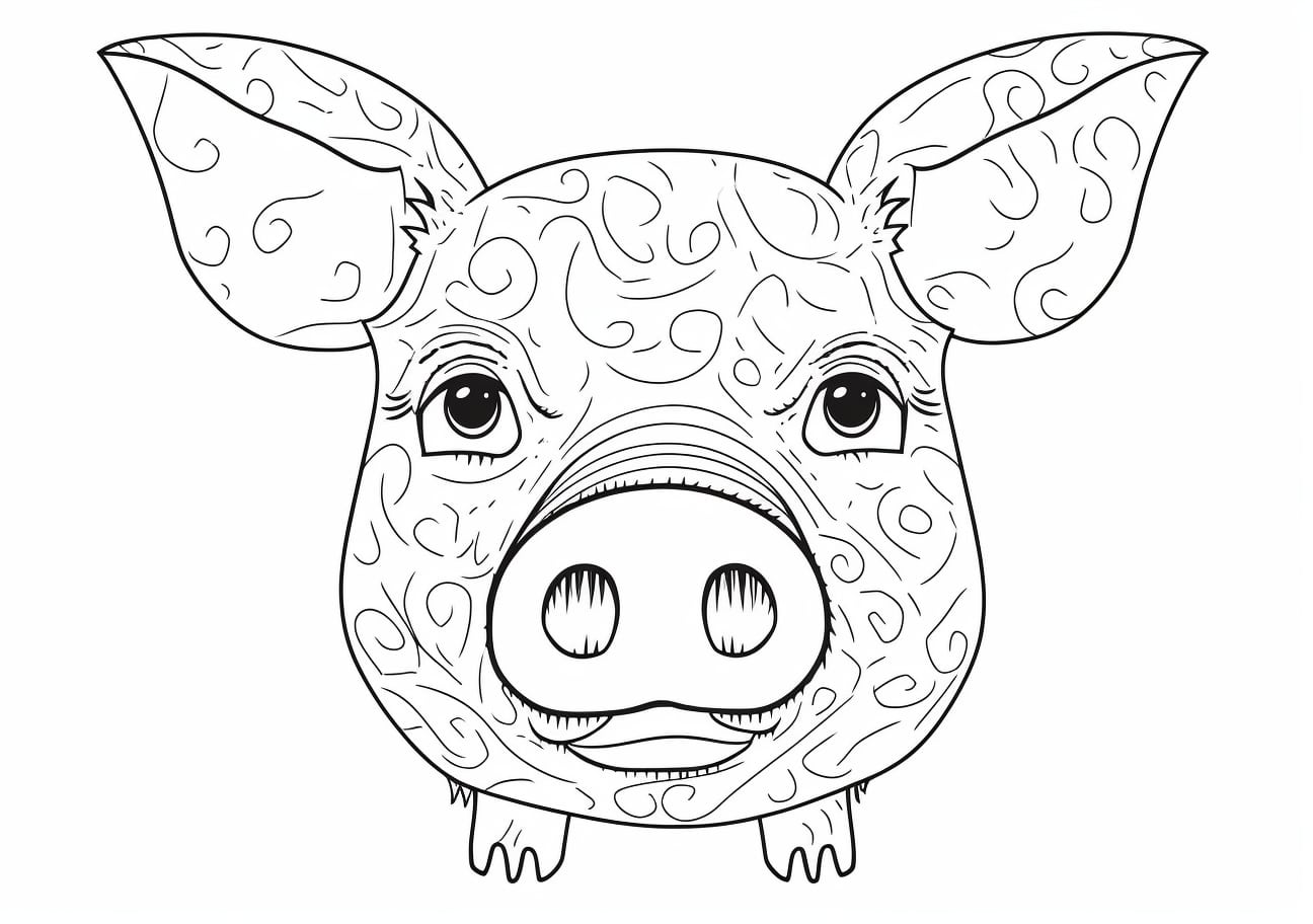 Pig Coloring Pages, リアルな豚顔
