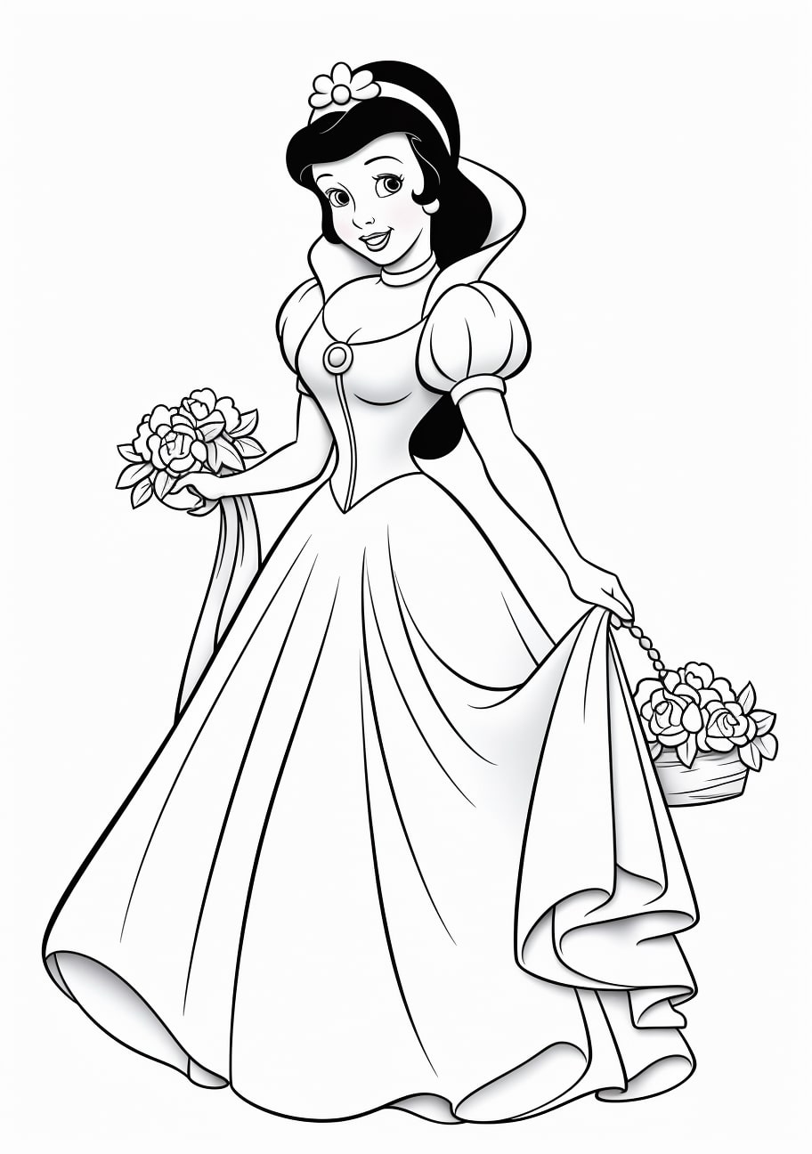 Snow White and the Seven Dwarfs Coloring Pages, Blancanieves con flores