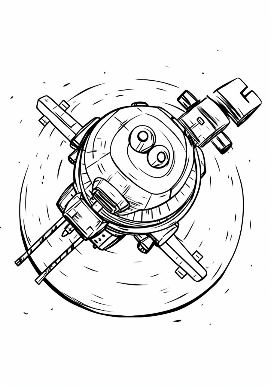 Satellite Coloring Pages, Space satellite near planet