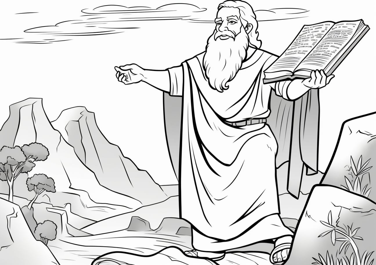 The Ten Commandments Coloring Pages, Moses and 10 commandments