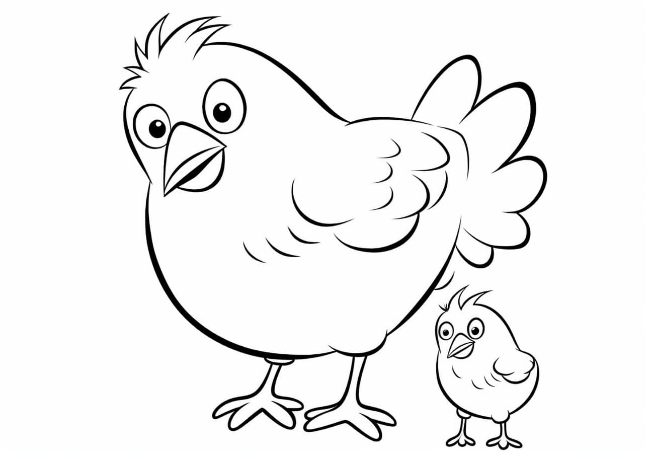 Baby chicks Coloring Pages, poule pondeuse et poulet