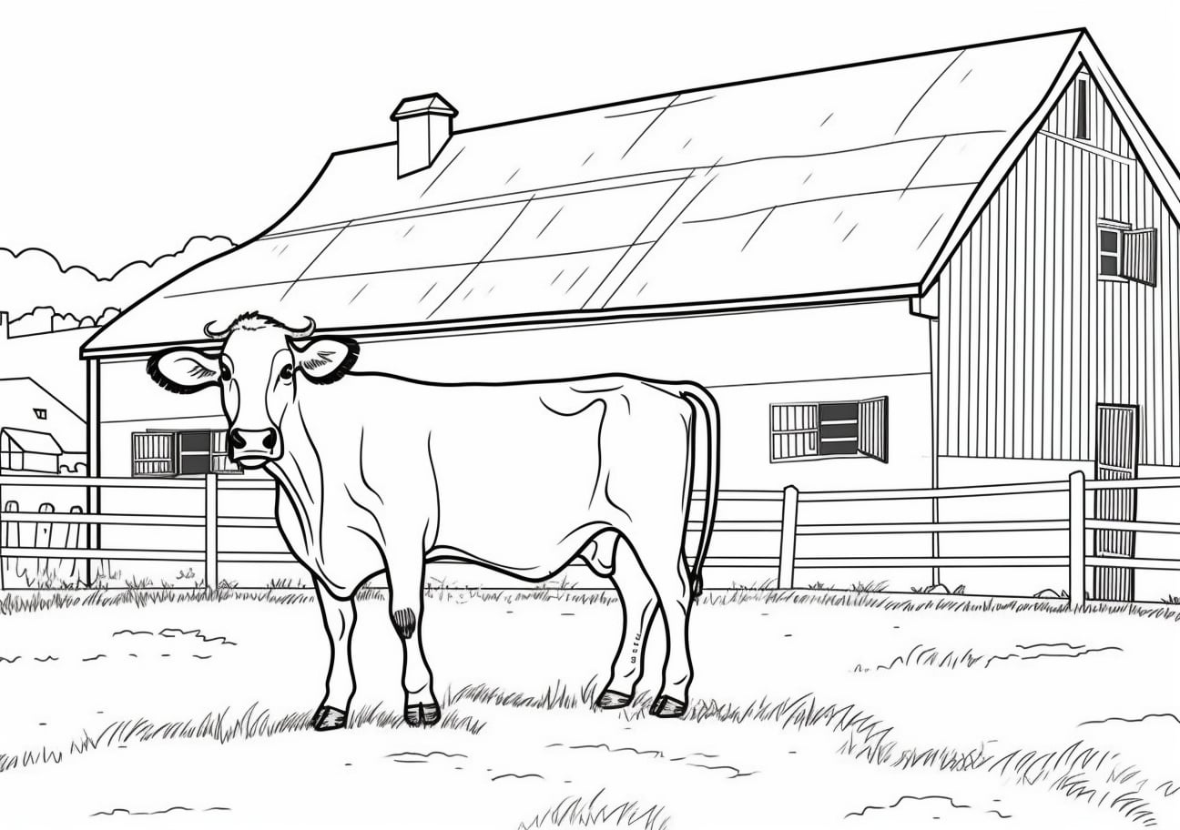 Cow Coloring Pages, barn and cow