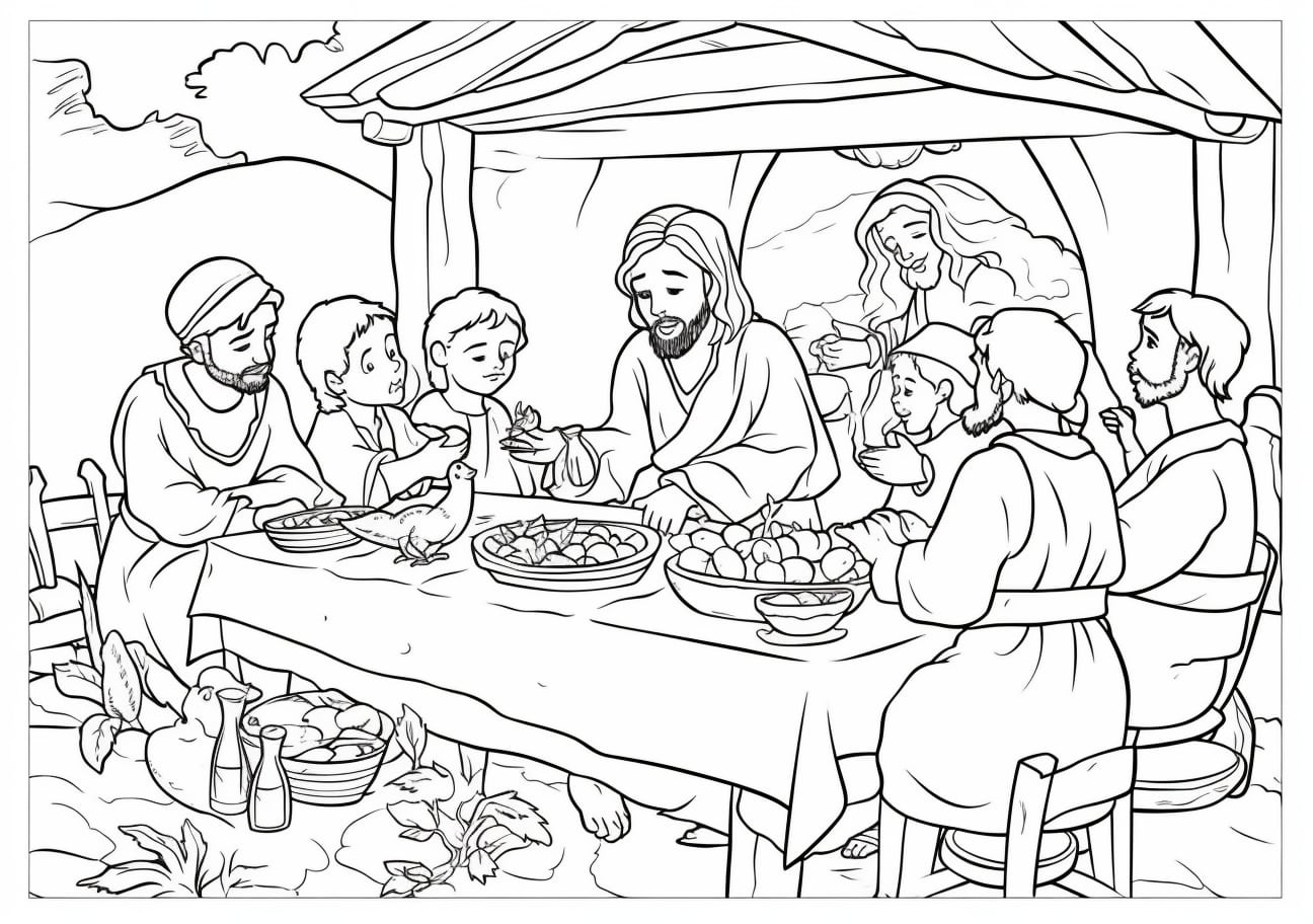 Jesus Coloring Pages, Jesus eating with sinners