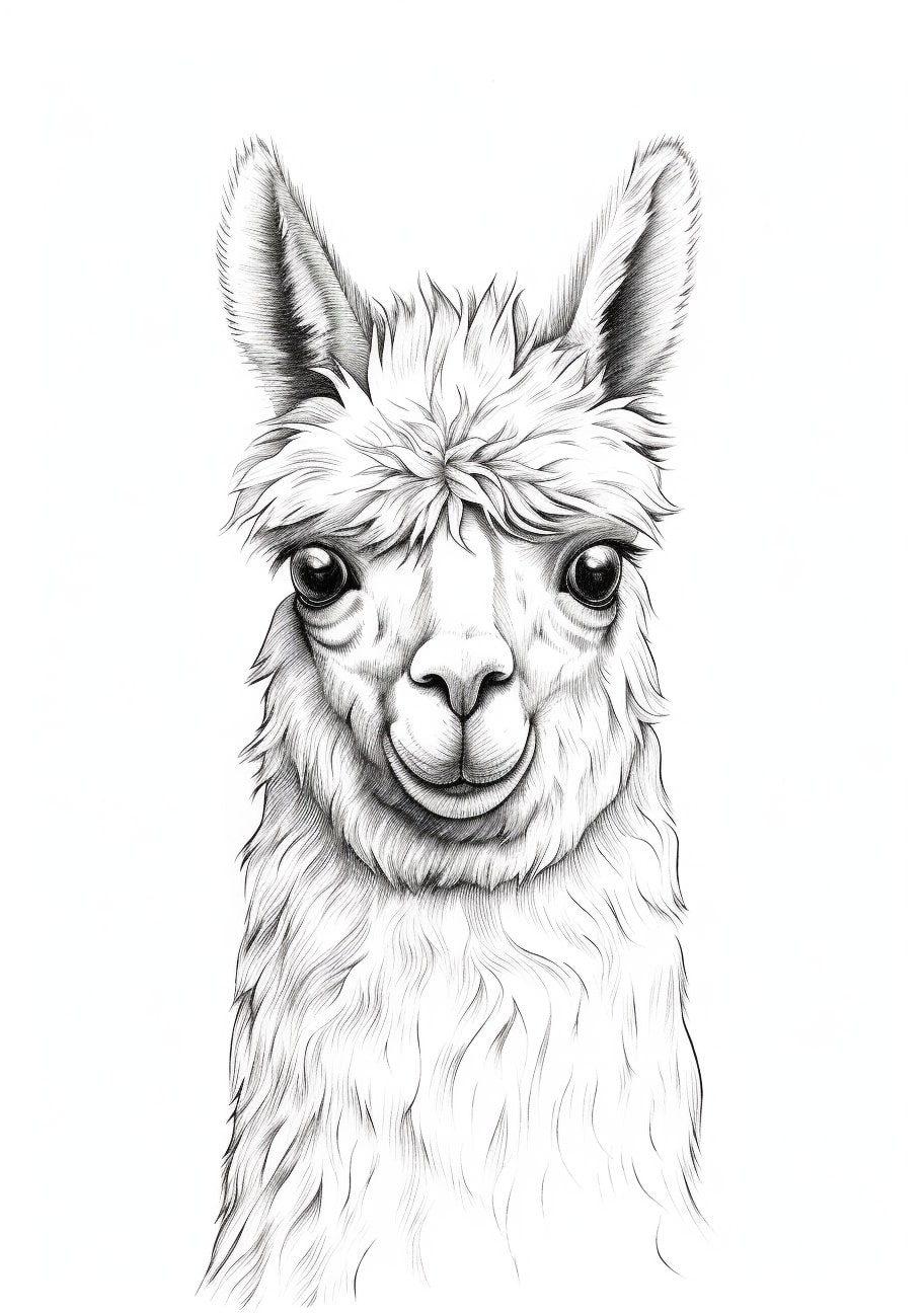 The Llama Coloring Pages, リアルな顔のリャマ